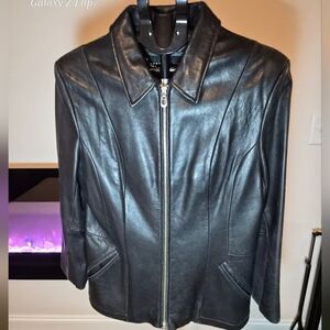 Kenneth Cole Reaction Genuine Black Leather Zip Jacket | Minimalist | Sleek
